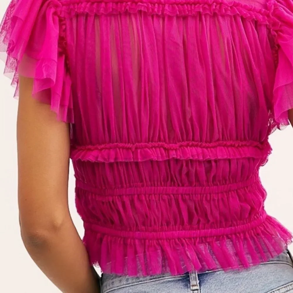 Free People Pink Ruffled Top - Picture 2 of 9
